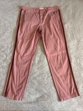 Chino by Anthropologie Women's Pink Straight-Leg Pants with Decorative Side Trim